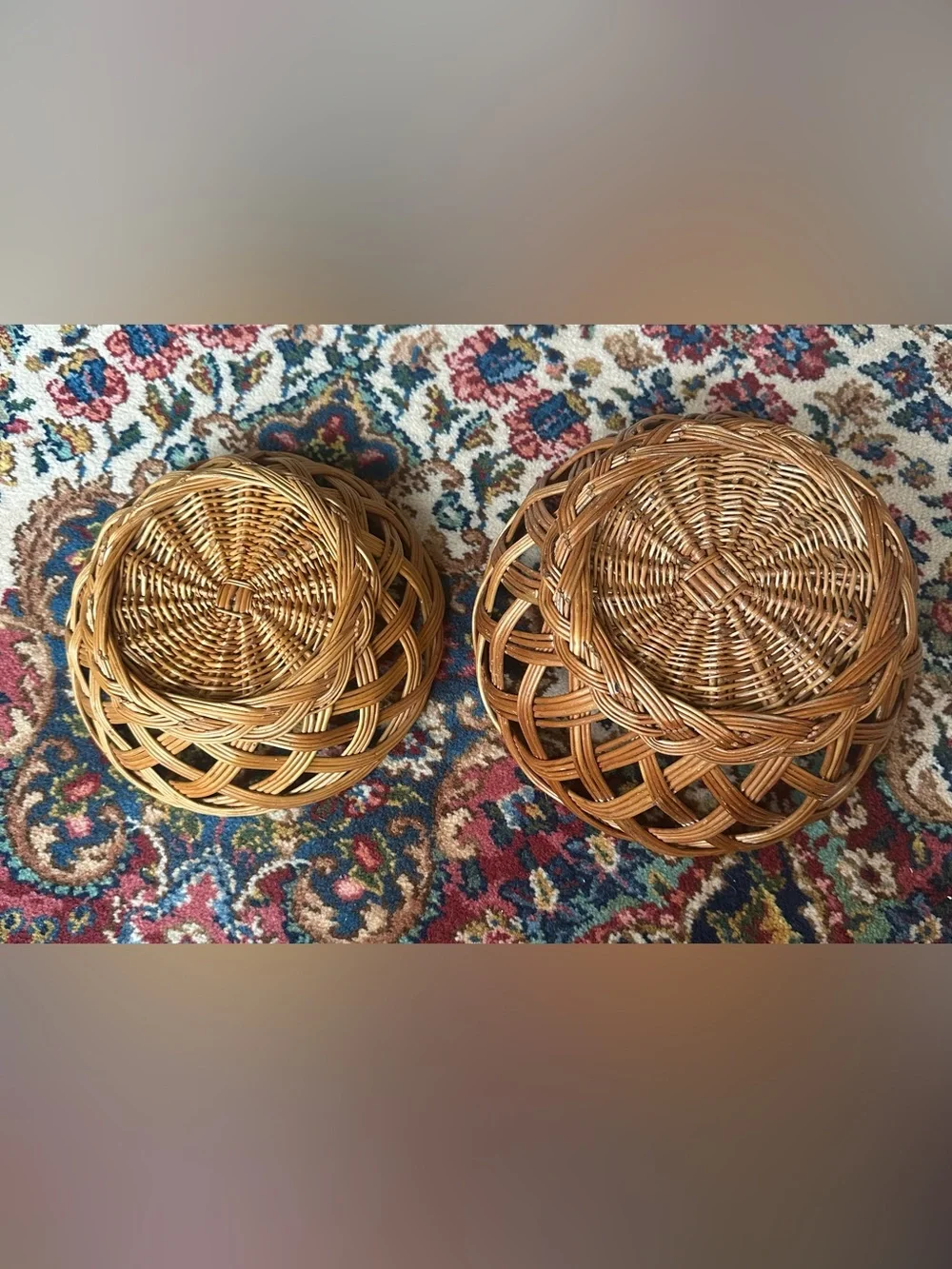 Vintage set of Two Woven Rattan/wicker Decorative Baskets
